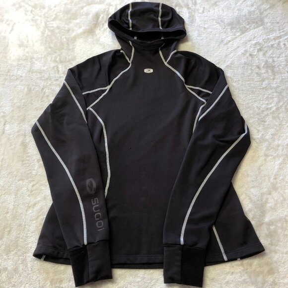 SUGOI Espresso Hoodie Sweatshirt Fold Over Mitt Cuff Running Cycling Size Md - Picture 1 of 16